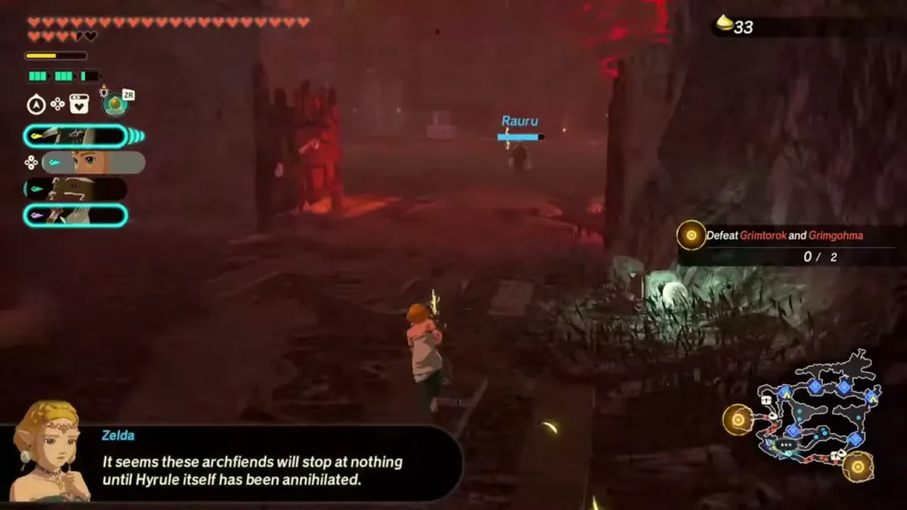 The Korok Seed counter reads 33 as Zelda carries on toward the Archfiends The Korok Seed counter reads 33 as Zelda carries on toward the Archfiends