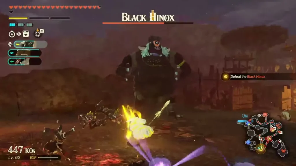 A Black Hinox looms over the party inside the next outpost A Black Hinox looms over the party inside the next outpost