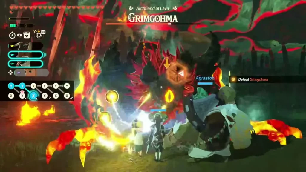 Agraston and the party fight Grimgohma as its fiery claws sweep the arena Agraston and the party fight Grimgohma as its fiery claws sweep the arena
