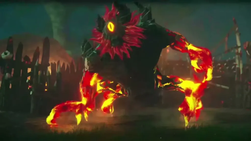 Grimgohma stands with glowing lava limbs and one red eye Grimgohma stands with glowing lava limbs and one red eye