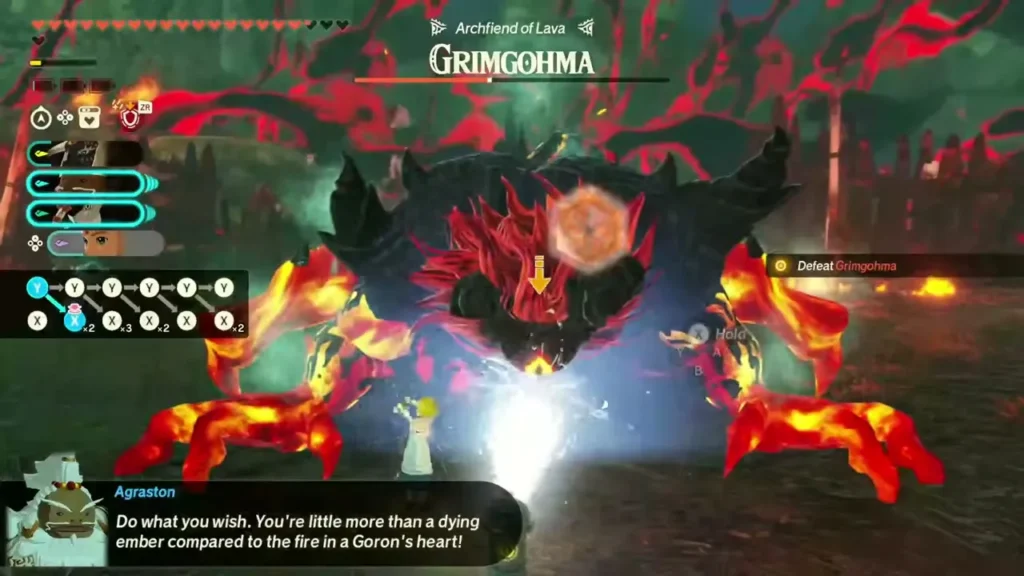 Grimgohma's fiery crab-like body spreads its glowing claws Grimgohma's fiery crab-like body spreads its glowing claws