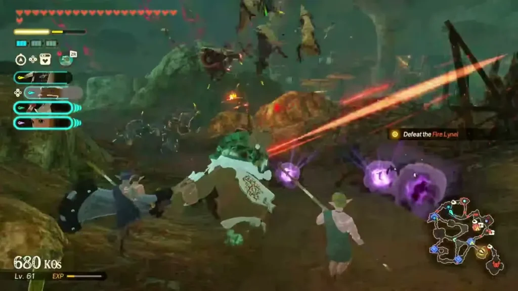 Agraston and Rauru fight lizalfos on rocky ground near the northern outpost Agraston and Rauru fight lizalfos on rocky ground near the northern outpost