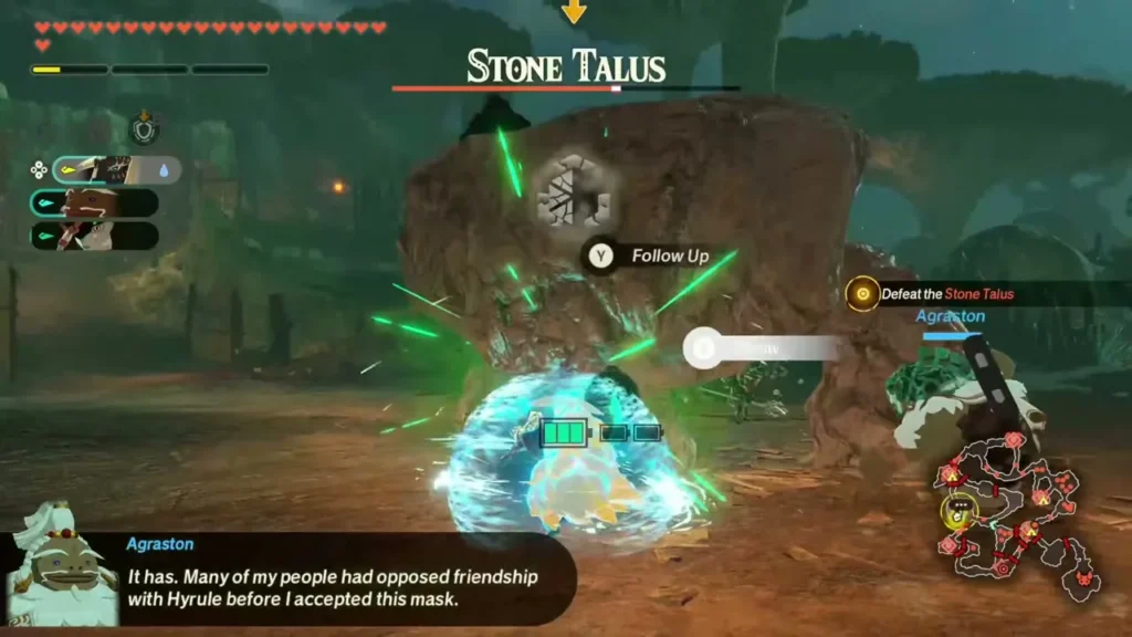 Agraston lands a follow-up attack on the Stone Talus while Gorons are discussed Agraston lands a follow-up attack on the Stone Talus while Gorons are discussed