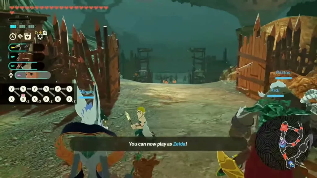 A message announces that you can now play as Zelda as allied Gorons and Rito arrive A message announces that you can now play as Zelda as allied Gorons and Rito arrive