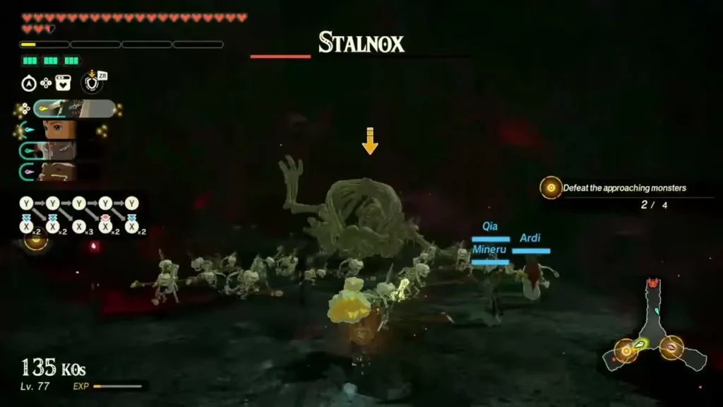 Zelda's party with Mineru, Qia and Ardi fighting a Stalnox in the dark Depths Zelda's party with Mineru, Qia and Ardi fighting a Stalnox in the dark Depths
