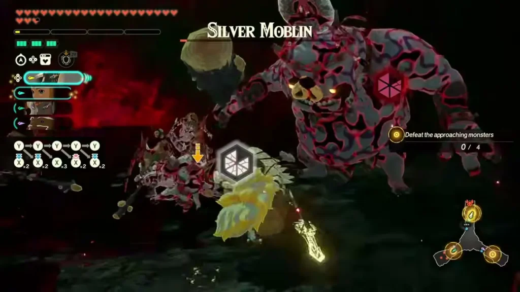 A giant Silver Moblin looms over Zelda in the gloom A giant Silver Moblin looms over Zelda in the gloom