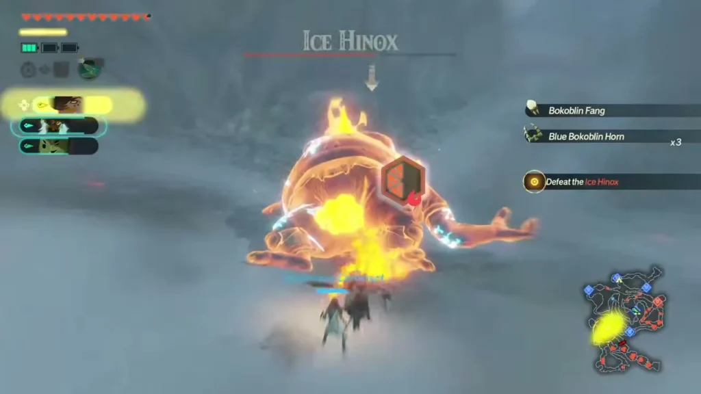 The Ice Hinox is engulfed in flames in the snowy Tabantha Frontier The Ice Hinox is engulfed in flames in the snowy Tabantha Frontier