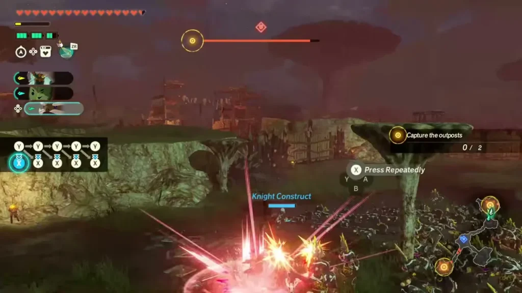 Pastos and the Knight Construct charge into a horde at a lava-lit camp Pastos and the Knight Construct charge into a horde at a lava-lit camp