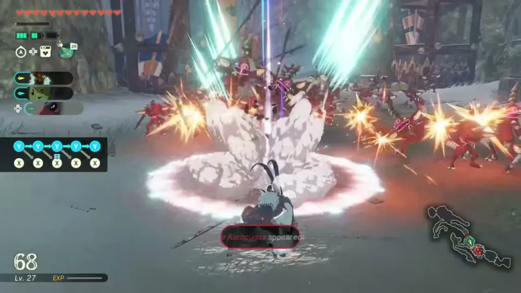 Pinnec's spear sends up a blast of light among the Bokoblins Pinnec's spear sends up a blast of light among the Bokoblins