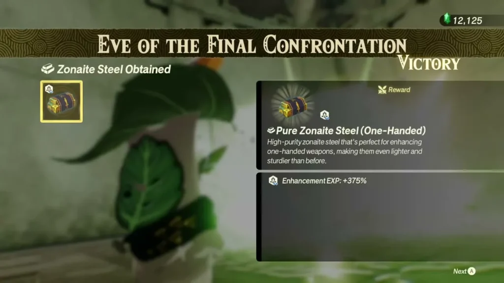 Pure Zonaite Steel is shown as a reward on the results screen Pure Zonaite Steel is shown as a reward on the results screen