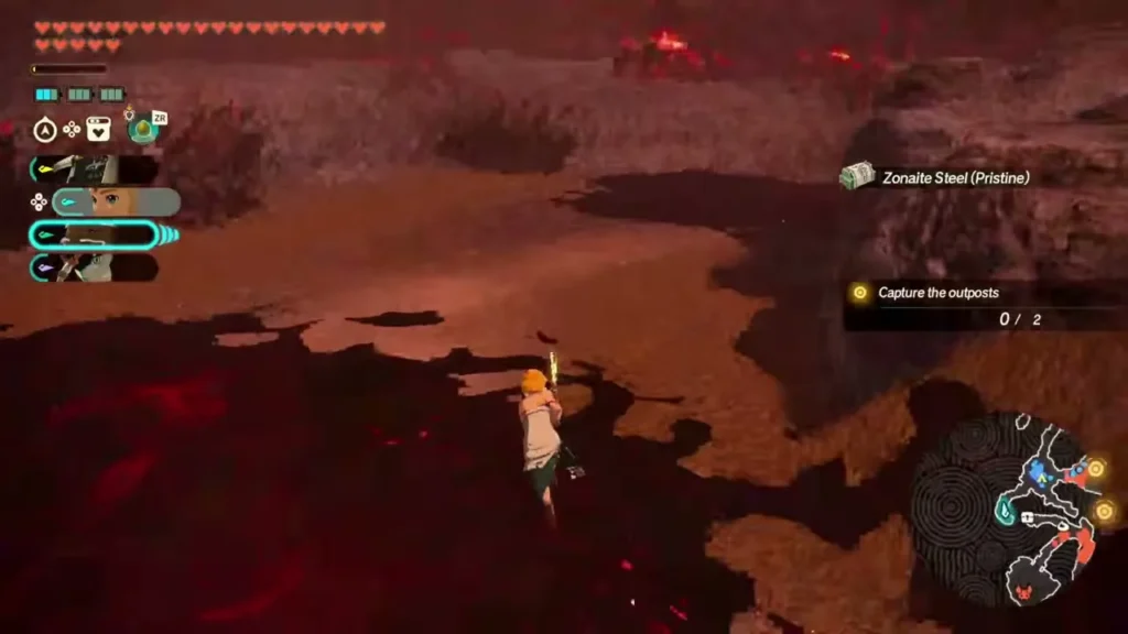 Zonaite Steel (Pristine) is picked up as Zelda runs across red-stained ground Zonaite Steel (Pristine) is picked up as Zelda runs across red-stained ground