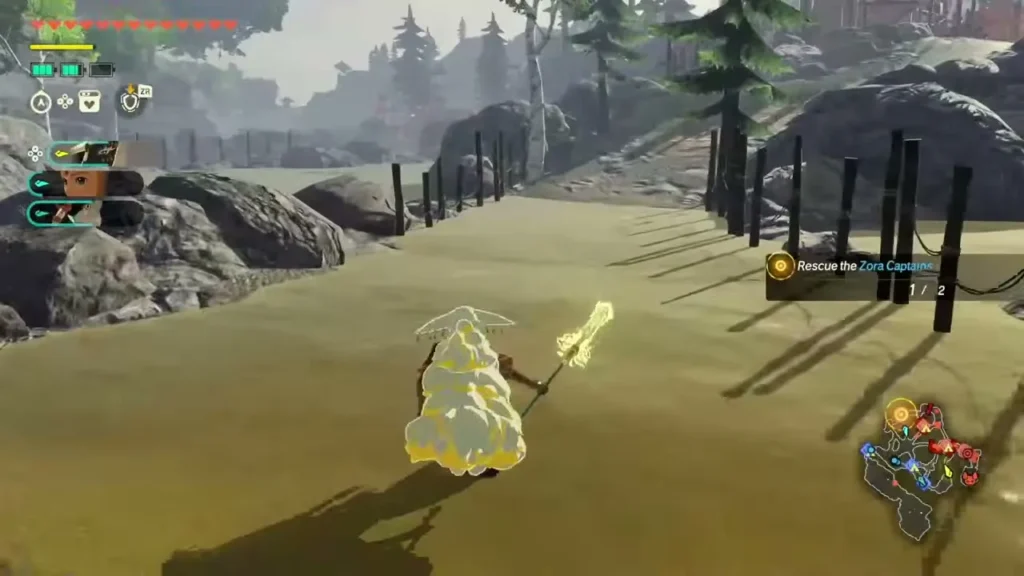 Zelda carries the glowing Blade of Light along the Lanayru Wetlands road Zelda carries the glowing Blade of Light along the Lanayru Wetlands road