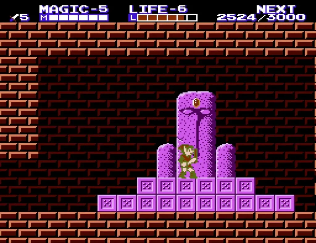 Link on the purple statue pedestal in Island Palace after the fight Link on the purple statue pedestal in Island Palace after the fight