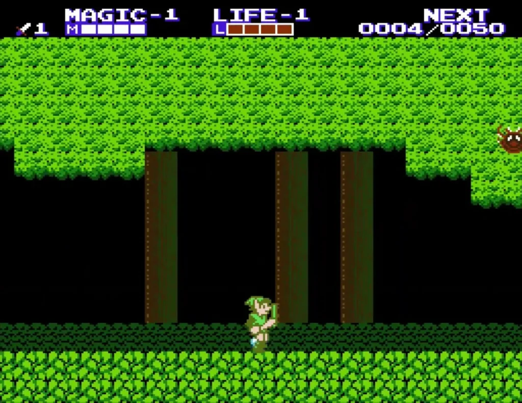 Link walking under trees in the forest, the EXP counter raised a little Link walking under trees in the forest, the EXP counter raised a little