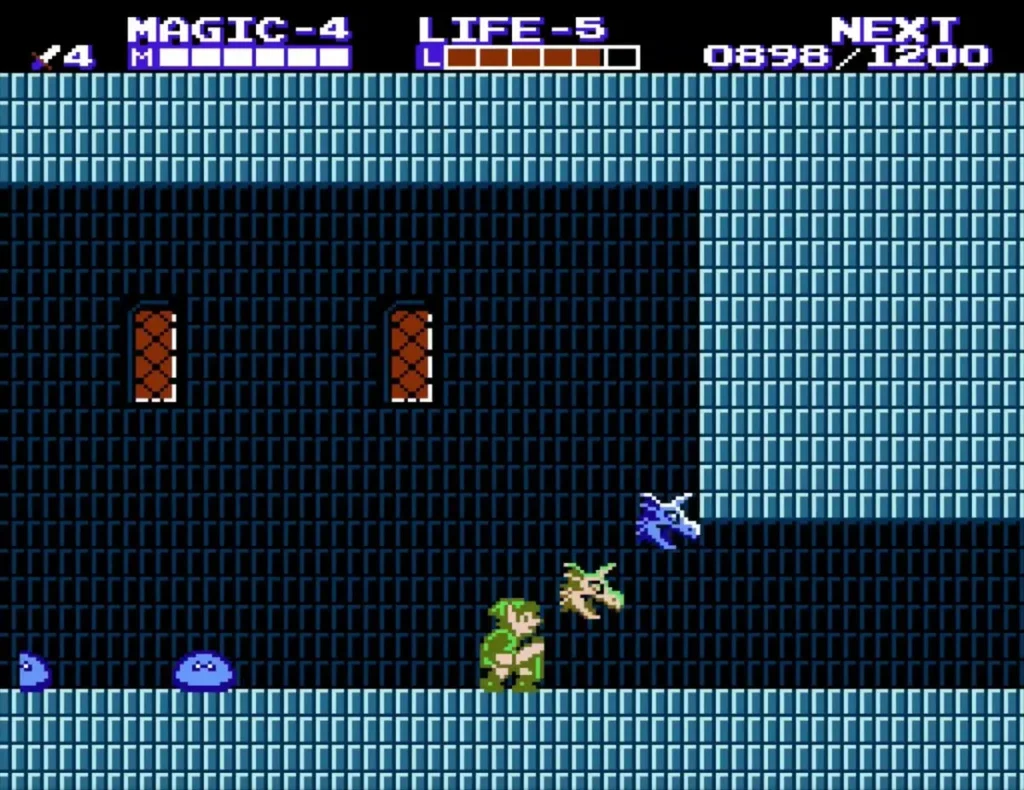 Blue Ache swooping toward Link in a palace room Blue Ache swooping toward Link in a palace room