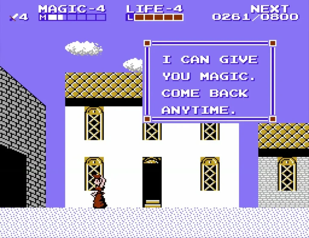 Healer at the white house with gold roof offering to give Link magic
