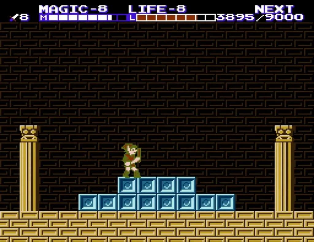 Link on the ice-block pyramid in the tan-brick room