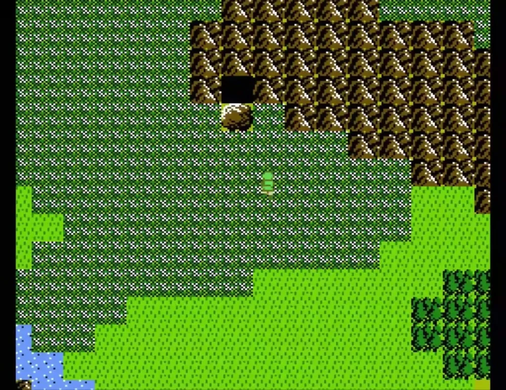 Link in the swamp just below the boulder that seals the cave entrance