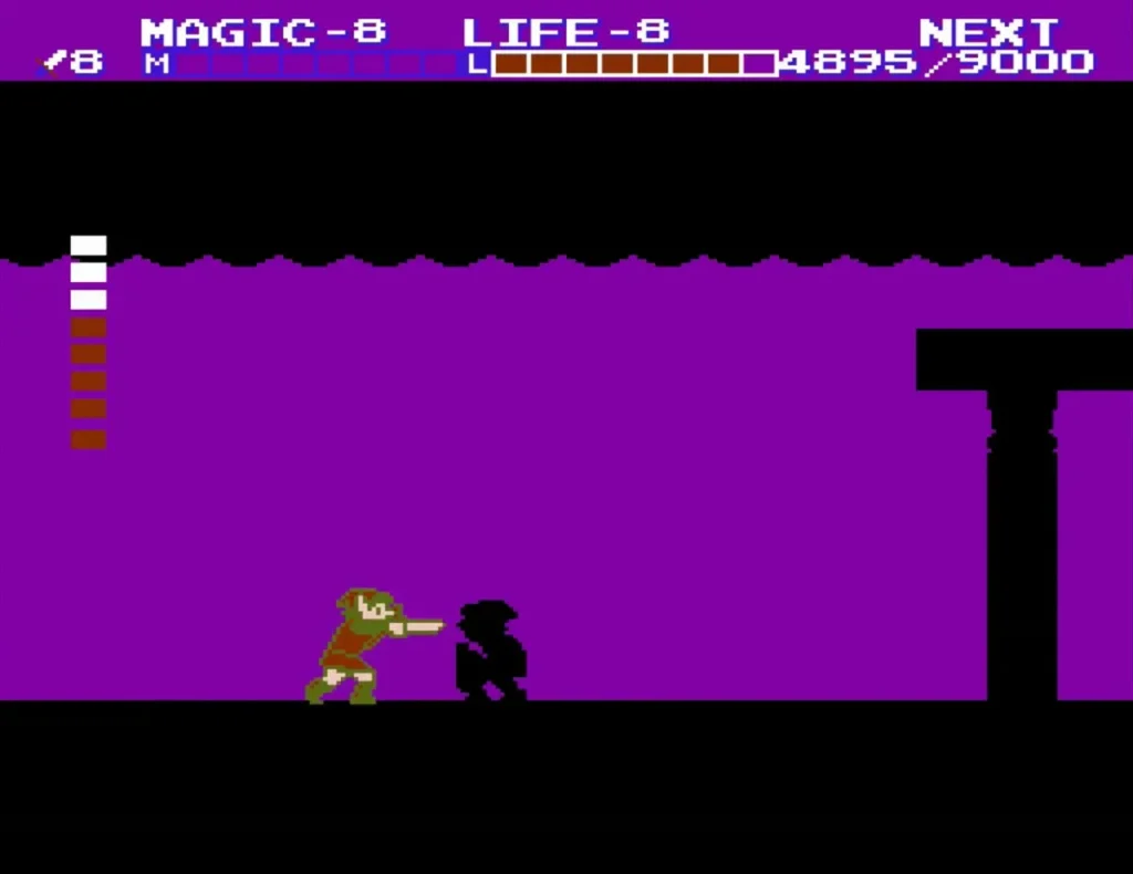 Link stabbing Dark Link in the purple room of the Great Palace Link stabbing Dark Link in the purple room of the Great Palace