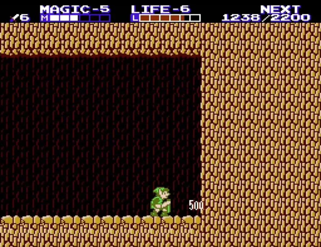 Link in the sandstone cave at the moment he collects a 500 P-Bag