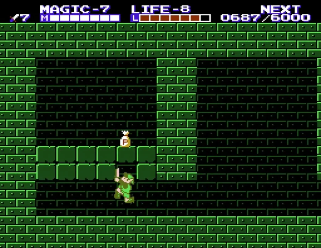 A white P-bag resting on a green block platform in Palace on the Sea