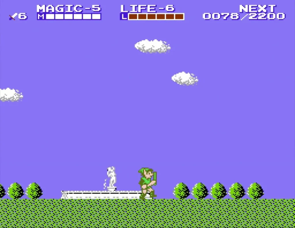 Link beside the white fountain statue on the grass path into Nabooru Link beside the white fountain statue on the grass path into Nabooru