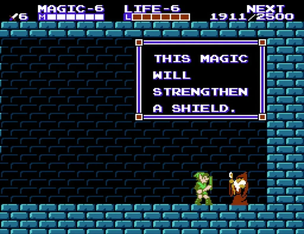 Old man in a blue-brick room with the box saying this magic will strengthen a shield Old man in a blue-brick room with the box saying this magic will strengthen a shield