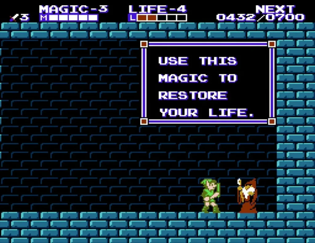 Old man in a blue-brick room with the box saying to use this magic to restore life Old man in a blue-brick room with the box saying to use this magic to restore life