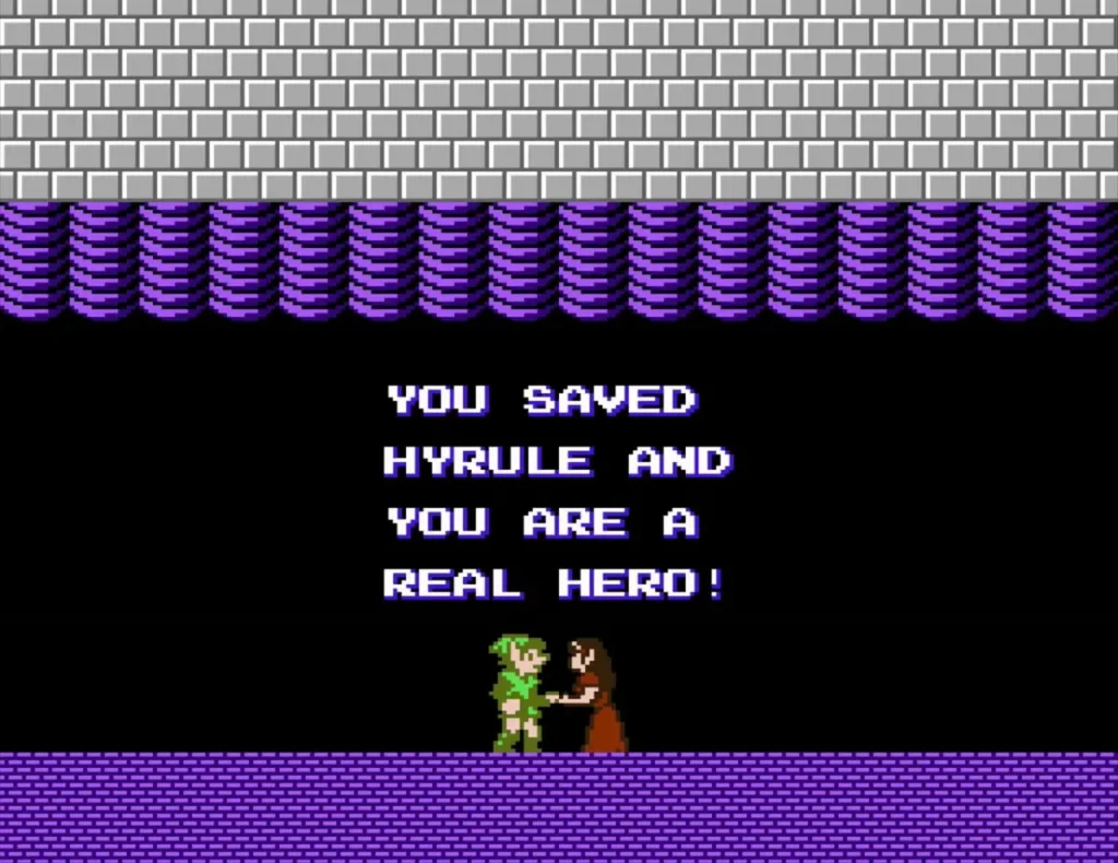 Princess Zelda speaking to Link in the final chamber: you saved Hyrule Princess Zelda speaking to Link in the final chamber: you saved Hyrule