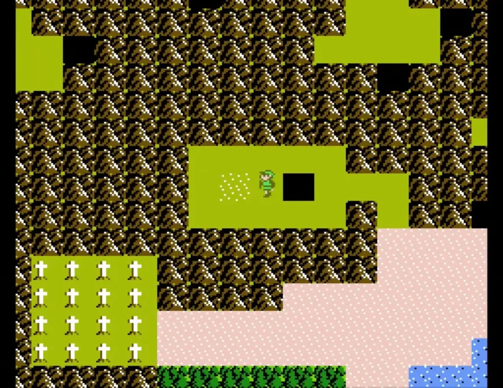 Overhead view of the same spot with the boulder gone and a dotted patch of ground left