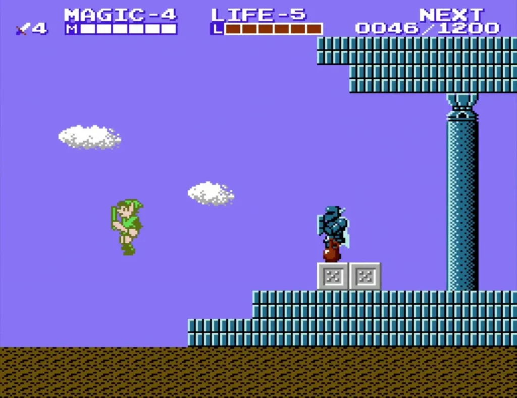 Red magic jar dropping from the knight statue at the Midoro Palace entrance Red magic jar dropping from the knight statue at the Midoro Palace entrance