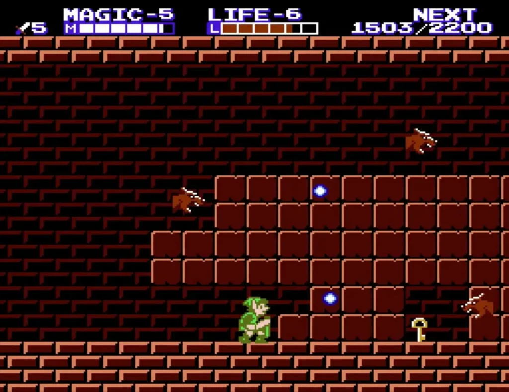 Link on the brick floor of Island Palace with a small key lying nearby