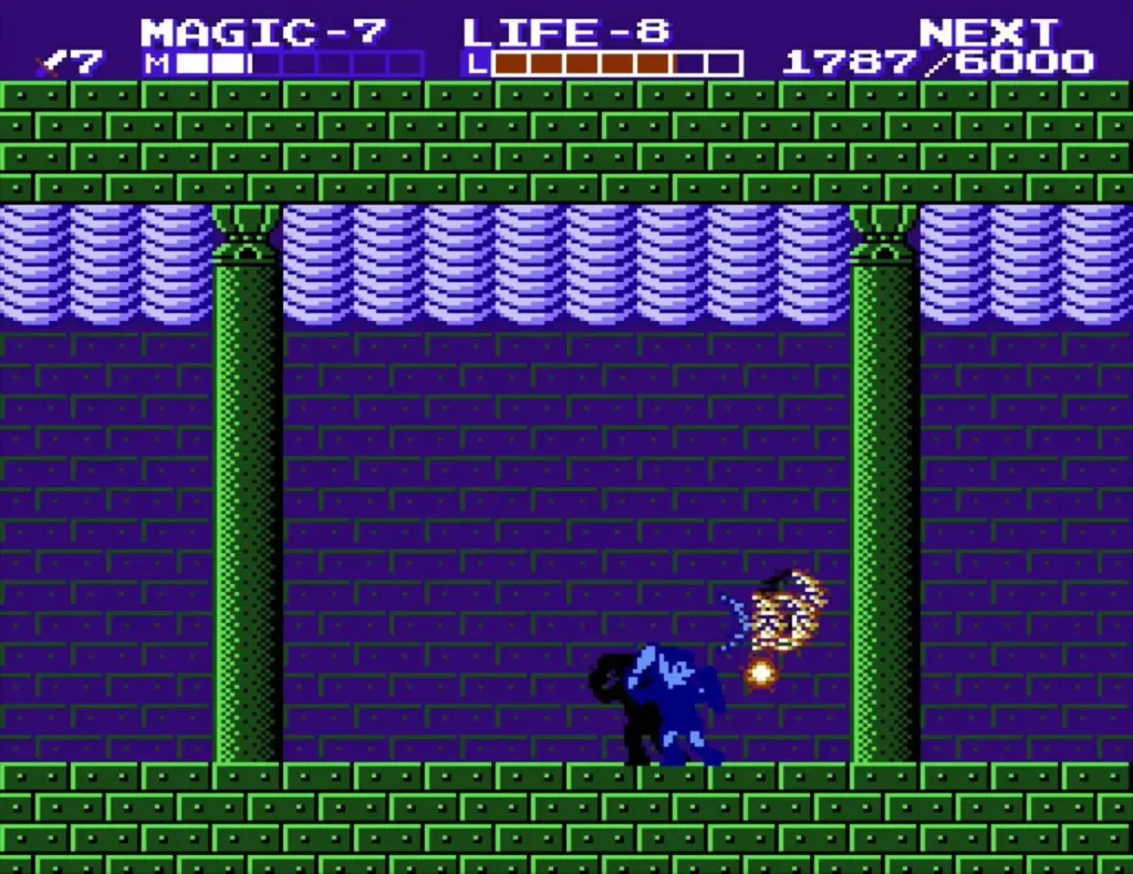 Gooma, the blue boss, swinging its ball and chain in a dark room of Palace on the Sea Gooma, the blue boss, swinging its ball and chain in a dark room of Palace on the Sea