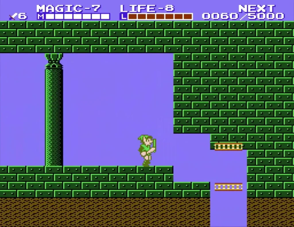 Link in a green-brick corridor beside a green column in Palace on the Sea Link in a green-brick corridor beside a green column in Palace on the Sea