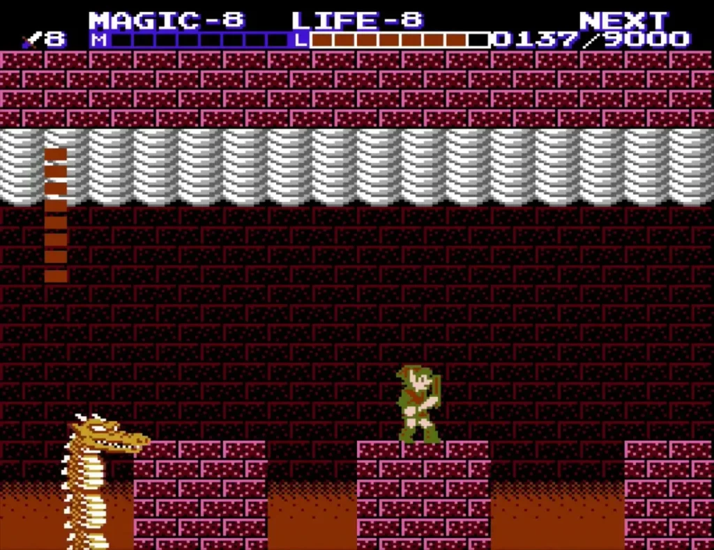 Barba, the dragon, rising from the lava beside Link