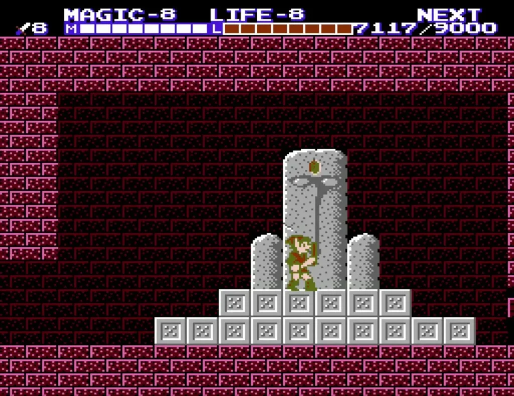 Link at the grey statue as the experience bar fills after the crystal is placed