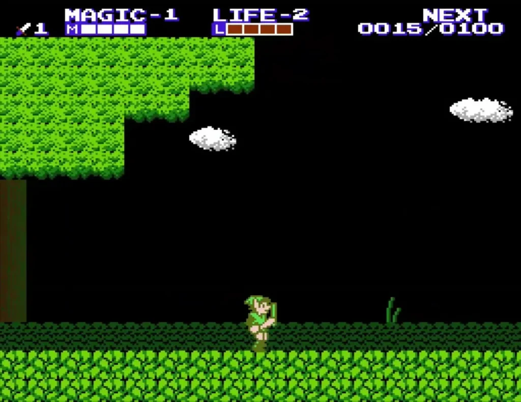 Link walking after the level-up, with Life 2 shown on the HUD Link walking after the level-up, with Life 2 shown on the HUD