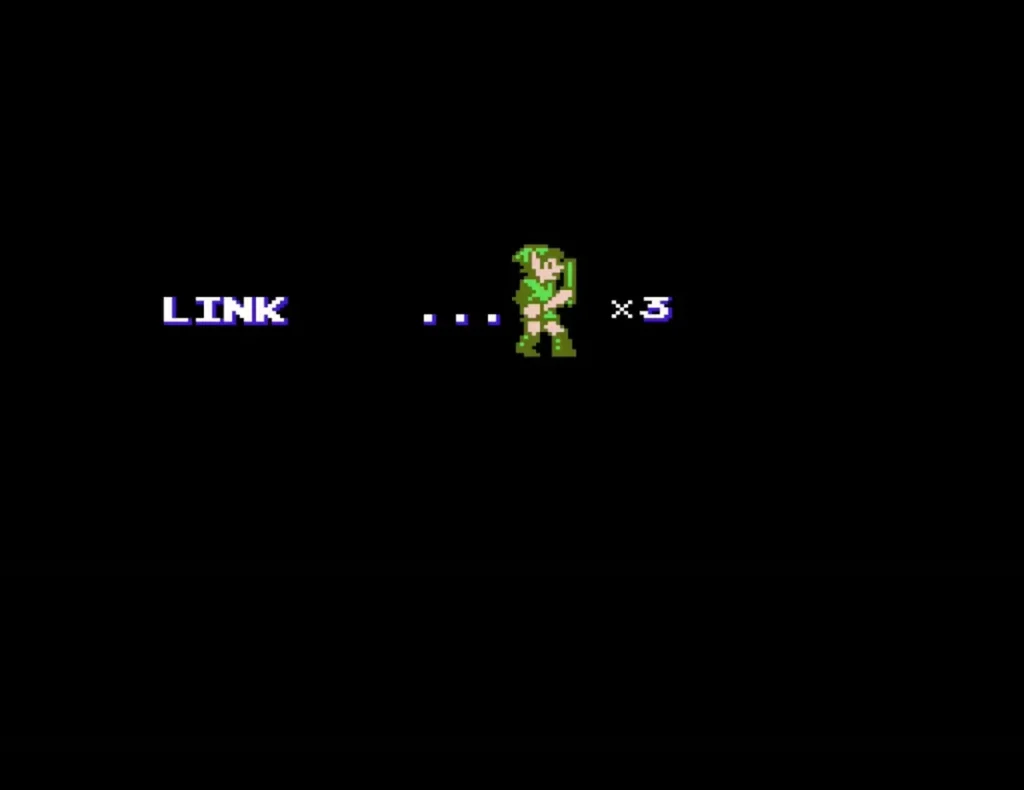 Screen showing LINK with three lives remaining at the start of the game Screen showing LINK with three lives remaining at the start of the game