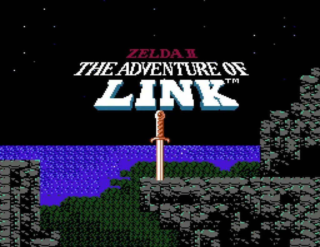 The Zelda II title logo above the Master Sword on the title screen The Zelda II title logo above the Master Sword on the title screen