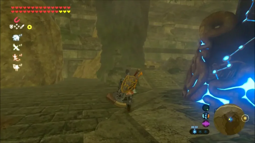 Link climbing the ruined steps toward the Forgotten Temple Link climbing the ruined steps toward the Forgotten Temple