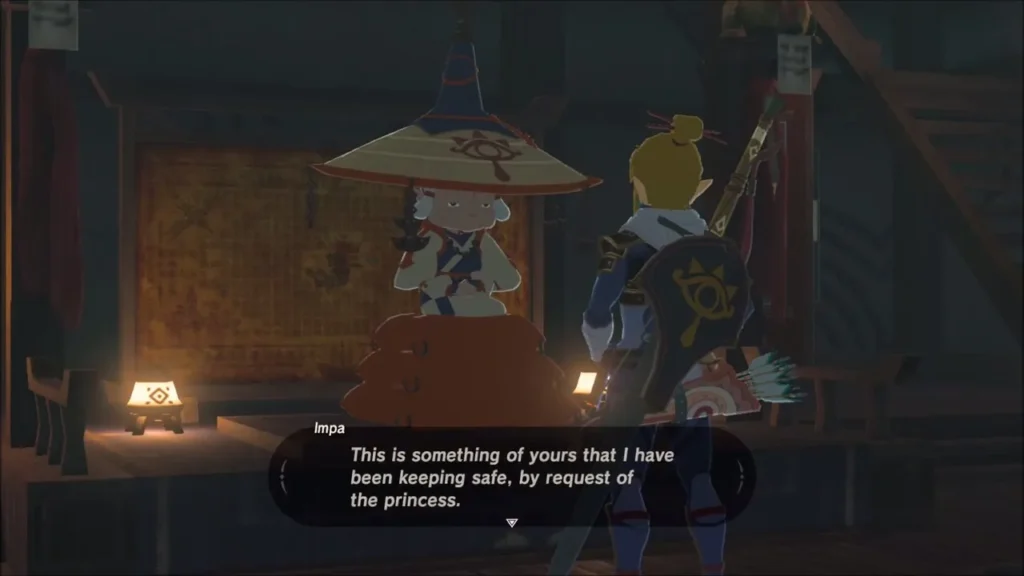 Impa saying she has kept something of Link's safe for the princess Impa saying she has kept something of Link's safe for the princess