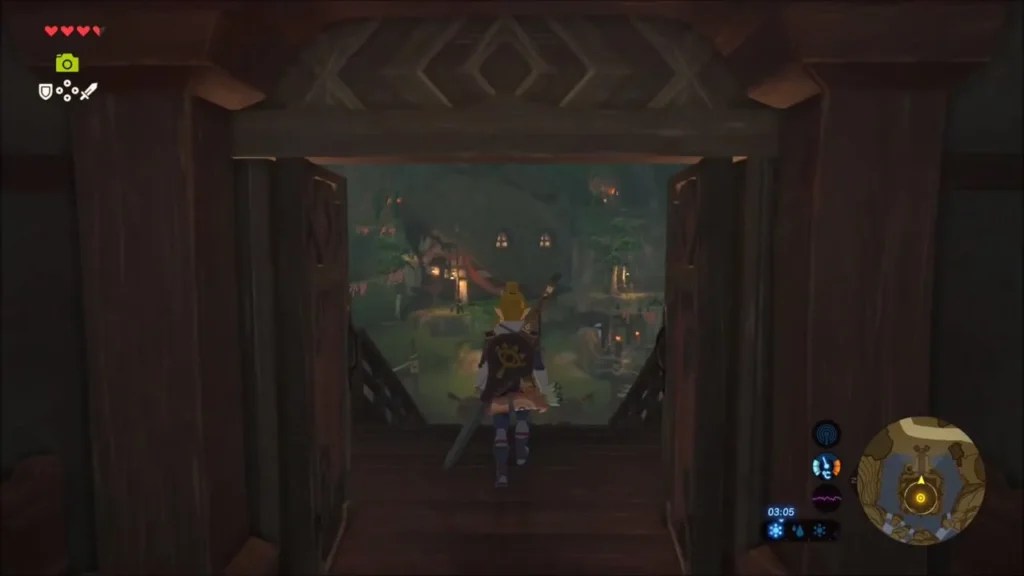 Link leaving Impa's house wearing the Champion's Tunic Link leaving Impa's house wearing the Champion's Tunic