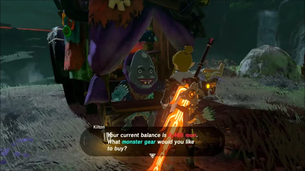 Kilton asking Link which monster gear to buy with his mon balance Kilton asking Link which monster gear to buy with his mon balance