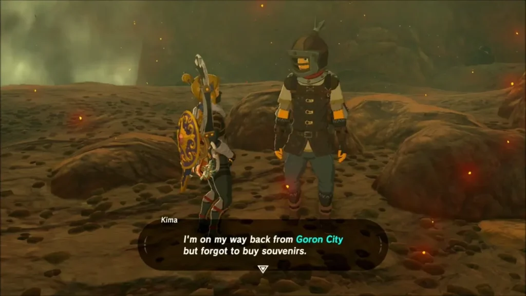 Link talking with the traveler Kima in the Southern Mine Link talking with the traveler Kima in the Southern Mine