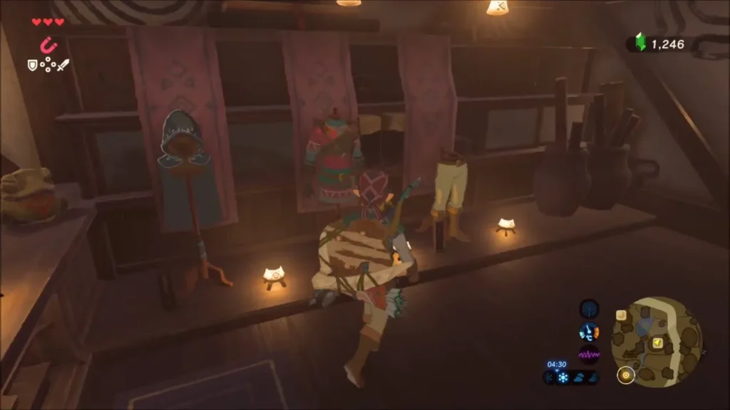 Hylian Tunic, Trousers and Hood on display stands in a clothing shop