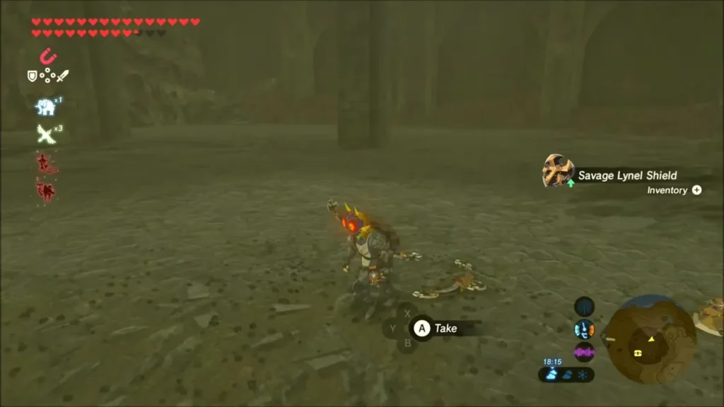 Link in the Coliseum Ruins arena beside Savage Lynel drops Link in the Coliseum Ruins arena beside Savage Lynel drops