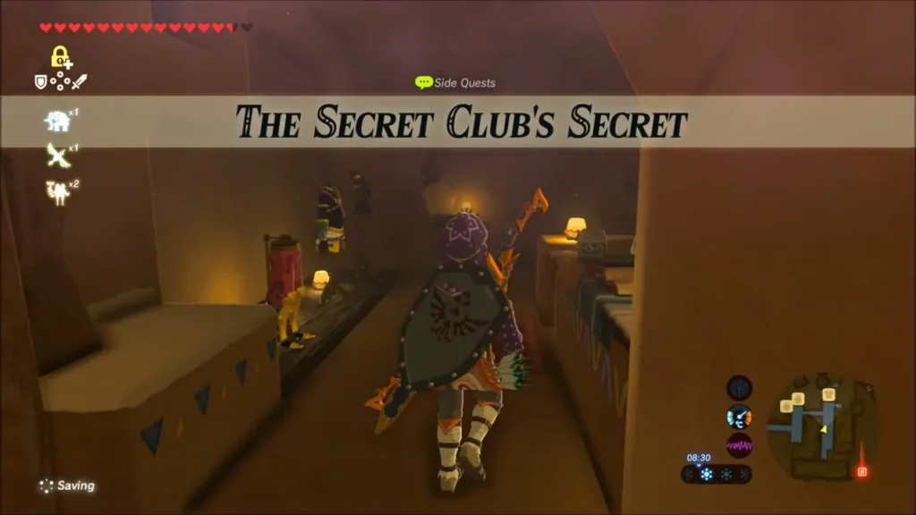 Link inside the hideout as The Secret Club's Secret banner appears Link inside the hideout as The Secret Club's Secret banner appears
