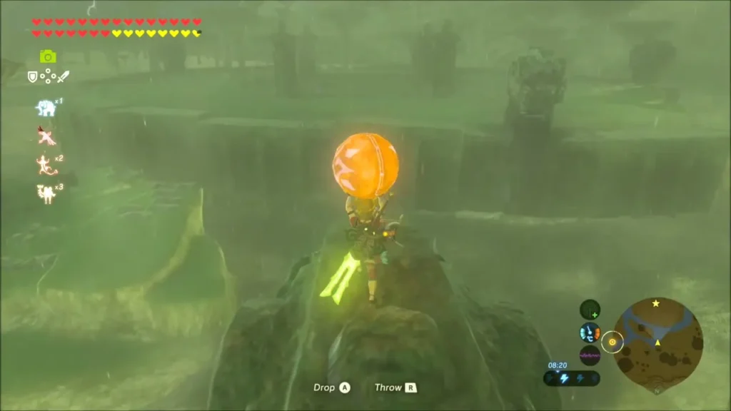 Link carrying the orange orb across Thundra Plateau Link carrying the orange orb across Thundra Plateau