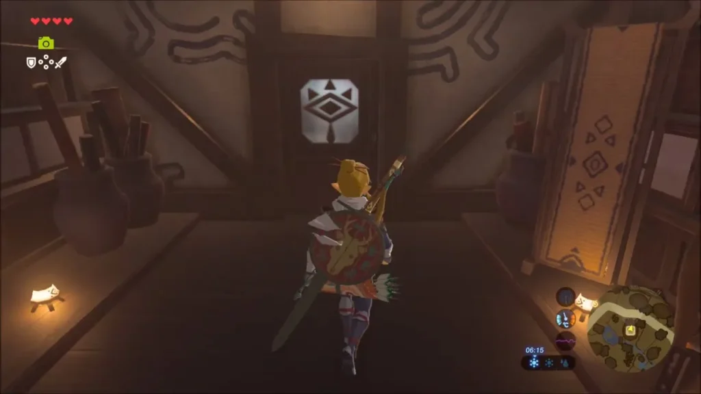 Link wearing the Sheikah armor after buying it