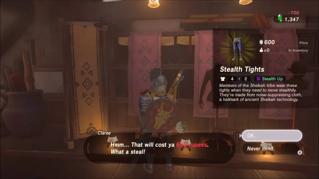 Stealth Tights being bought from the shopkeeper
